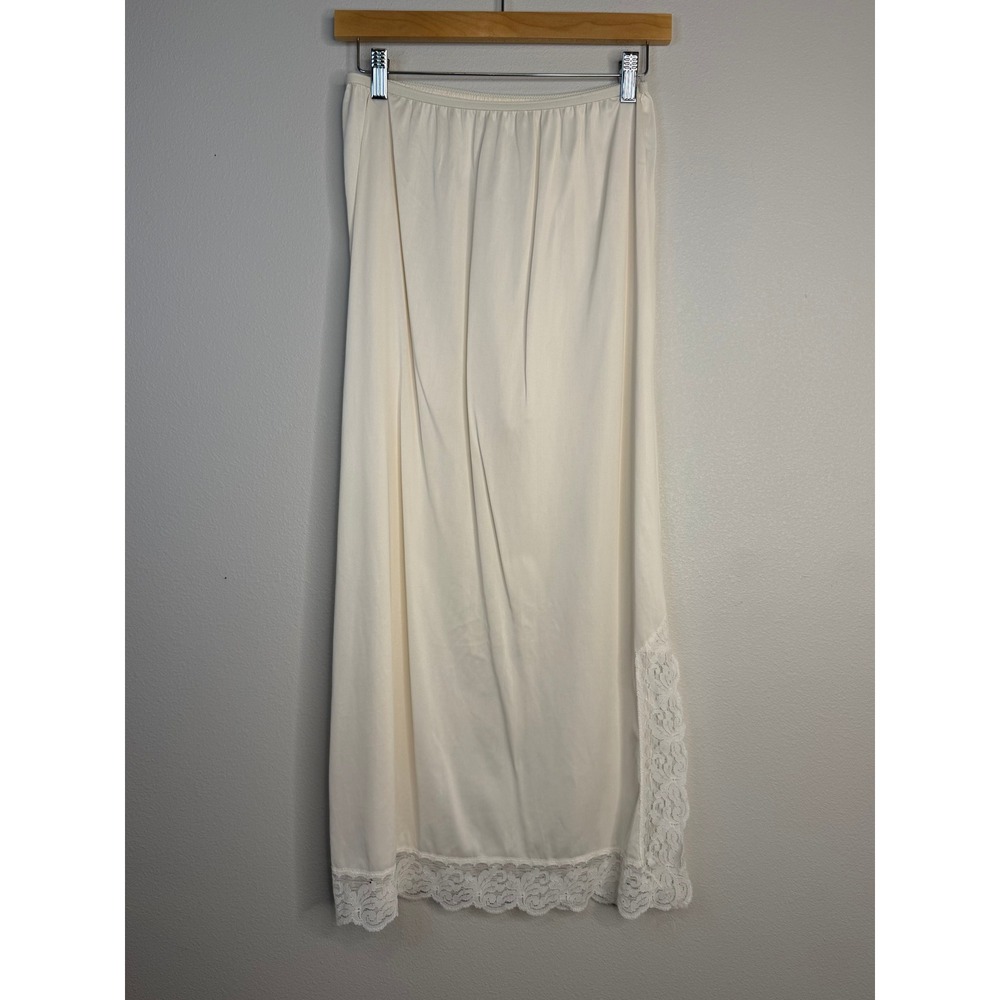 Komar Vintage Ivory Lace Trim‎ Maxi Half Slip Skirt High Slit Nylon USA Medium